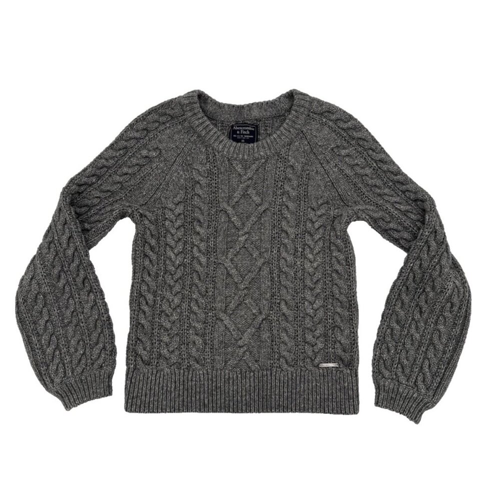 Abercrombie Fitch Women Gray Classic Fisherman Cable Knitā Crew Neck Sweater XS
